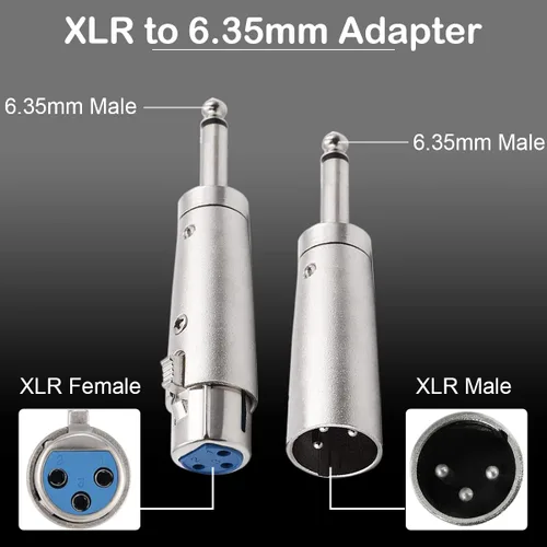 Vista 2 de XLR 3 pines hembra macho a 1/4" 0.250 in macho audio mono adaptador TS Socket Jack para mezclador de micrófono, conector XLR convertidor de enchufe