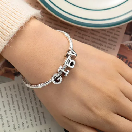 Vista 3 de PARCOM Initial Charms Fits Pandora Bracelet S925 Sterling Silver LetterCharms for Bracelets Alphabet A-Z Letters Bead Bracelet for Women Girls