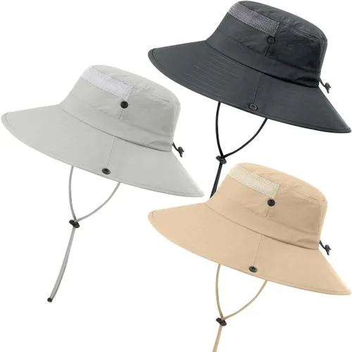 Vista 9 de Paquete de 3 sombreros Boonie para hombre, protección UV, sombrero de pesca al aire libre para senderismo, safari y jardinería