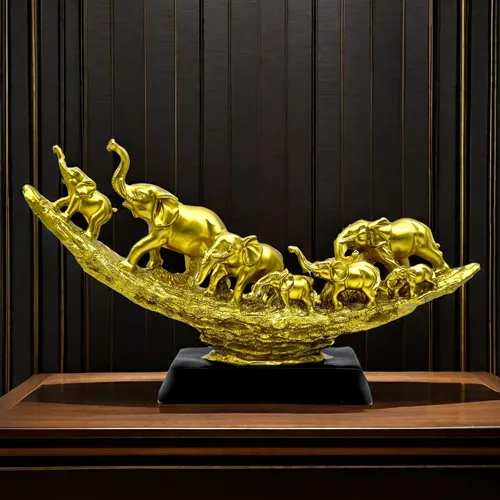 Vista 2 de Manada de elefantes con bebés, estatua de elefantes familiares, escultura de frgurinas para el hogar, oficina, sala de estar, decoración