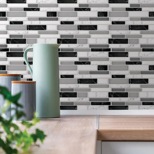 Vista 2 de WALPLUS - 12 Hojas de azulejos adhesivos 3D, 12 x 6 pulgadas, despega y pega, para loseta en muro, cocina, baño y metro, adorno resistente al calor