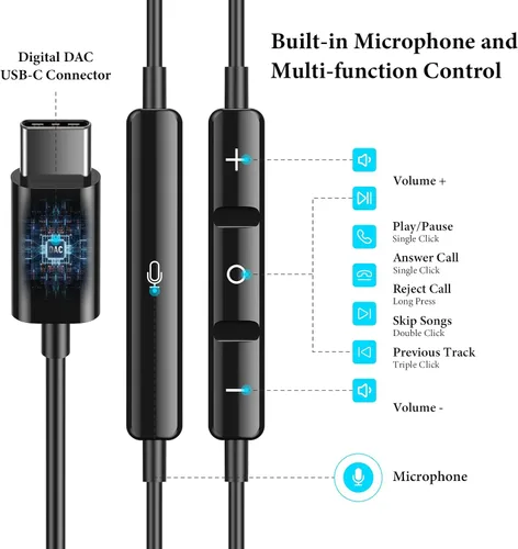 Vista 3 de APETOO Auriculares USB C para iPhone Air 17 16 Pro Max 15 Plus iPad, Samsung S25/S24/S23/S22/S21 HiFi Stereo USB-C Auriculares con cable
