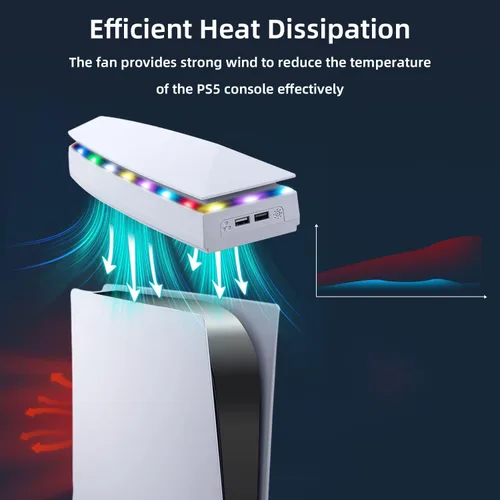 Vista 3 de Mcbazel Upper RGB Cooling Fan for PS5, Top Cooling System Cooler Fan with RGB Light, 3 Speed Adjustable Fan, Dual USB 2.0 Port for PS5 Console