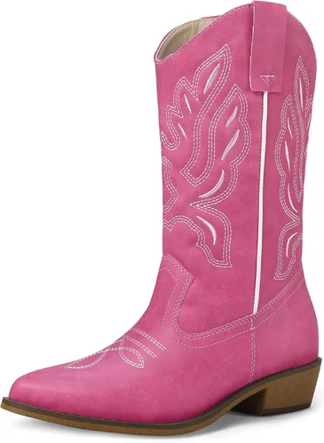 Vista 14 de mysoft Botas vaqueras para mujer, botas vaqueras de tacón grueso a media