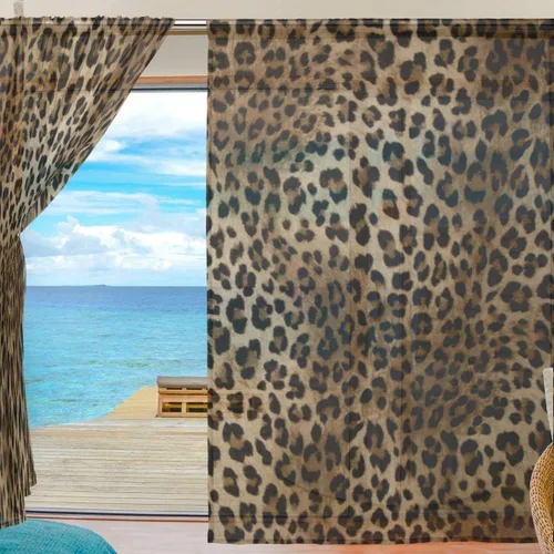 Vista 3 de Cortinas traslúcidas con estampado de leopardo animal, cortinas de gasa para sala de estar, dormitorio, cocina, decoración del hogar, 55 x 78