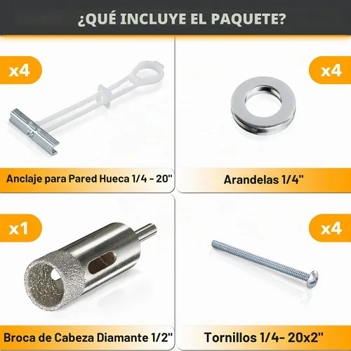 Vista 5 de CondoMounts MSK9002 Kit de montaje de TV de pared con azulejos Granito Mármol Sin pared de perno Barra de agarre Montaje de accesorios
