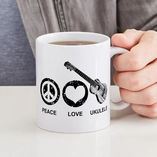 Vista 4 de CafePress Peace Love - Taza de café de cerámica para ukelele (11 oz (11.0 fl oz)
