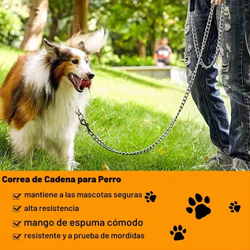 Vista 5 de Correa de metal resistente para perros, cadena de correa para mascotas a prueba de mordidas de 4 pies con mango acolchado suave para perros grandes
