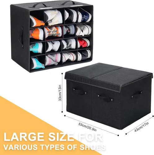 Vista 4 de Organizador de zapatos para armario, caja de almacenamiento de zapatos plegable con divisores ajustables, gran contenedor de almacenamiento