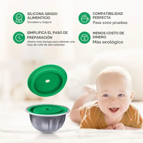 Vista 6 de Paquete de 2 tapas reutilizables para cápsulas de café con 6 cápsulas, 80/150/7.8 fl oz, cápsulas de café recargables de silicona de grado
