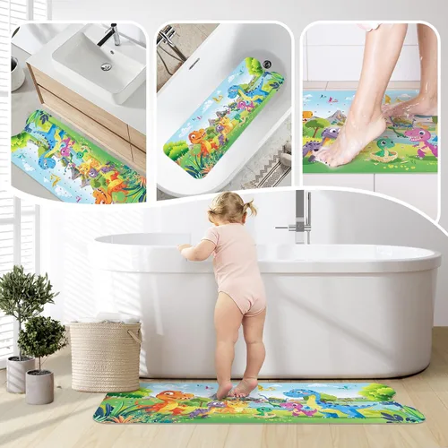 Vista 8 de SHUCHING Tapete de baño de dinosaurio para bebé antideslizante de 40 x 16 pulgadas, tapete de baño antideslizante para niños y bebés, tapete