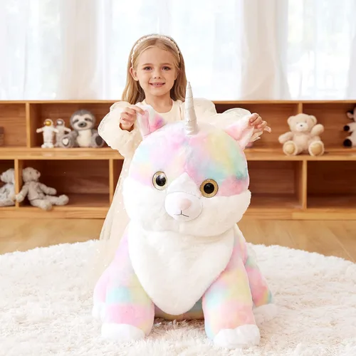 Vista 3 de EARTHSOUND Juguete de Peluche de Animal Relleno Caticornio Gato Unicornio Gigante, Juguetes Suaves Lindos Grandes Jumbo, 23 pulgadas Gran