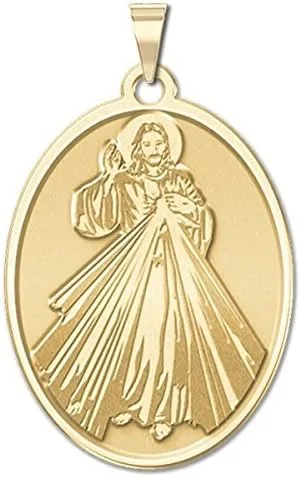 Vista 4 de PicturesOnGold.com Divine Mercy Double Sided Oval Religious Medal
