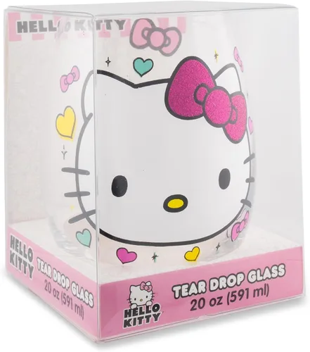 Vista 2 de Silver Buffalo Sanrio Hello Kitty You Had Me At Hello Glitter - Vaso de vino sin tallo para cócteles, capacidad para 20 onzas Hello Kitty Me Tuviste