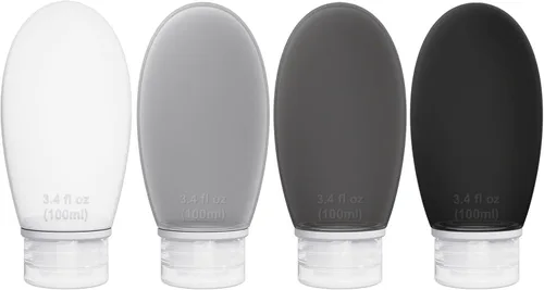Vista 8 de Botellas de viaje de silicona para artículos de tocador, aprobados por la TSA, juego de 4 recipientes portátiles a prueba de fugas, botellas