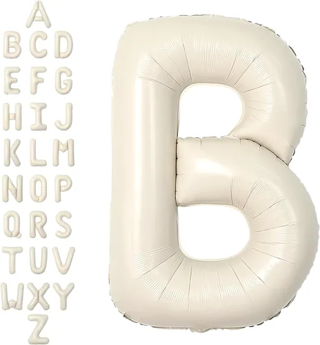 Vista 55 de SUWEN Globos de helio grandes de 102 cm (40 pulgadas) con letra S en color crema. Globos grandes de papel de aluminio con letra en helio, de A a Z.
