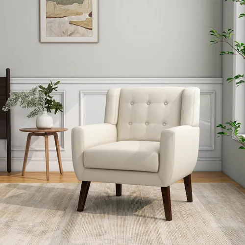 Vista 48 de Accent Chair Set of 1, Comfy Reading Armchair, Beige Linen Blend, Tufted Button Backrest, Solid Wood Frame, Upholstered Club Single Sofa Chairs