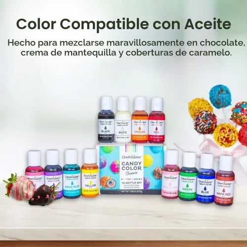 Vista 6 de Chefmaster Colorante para Dulces Azul Aguamarina Tonos Verdaderos A Base de Aceite Tinte de Grado Profesional Chocolate, Fresas, Cake Pops