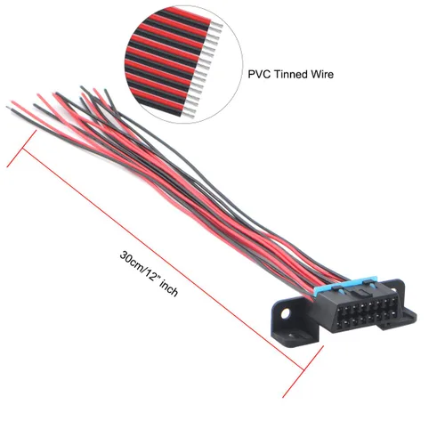 Vista 7 de iKKEGOL OBD II J1962F OBD2 - Conector hembra de 16 pines, puerto de salpicadero, cable estañado abierto, coleta, cables completos, bricolaje