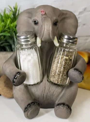 Vista 6 de Ebros Gift Safari africano elefante decorativo de cristal salero y pimentero titular figura decoración 7 "H elefantes cocina bar comedor acento