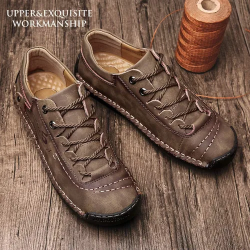 Vista 2 de alcubieree Zapatos casuales de cuero para hombre, cómodos y modernos, mocasines ligeros, para caminar, conducir, tallas 7.5-13