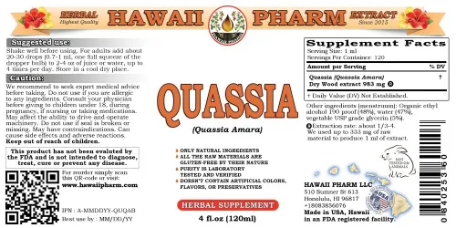 Vista 2 de Quassia (Quassia amara) Extracto líquido, tintura, suplemento de hierbas, Hawaii Pharm, fabricado en EE. UU., 2 x 2 onzas líquidas