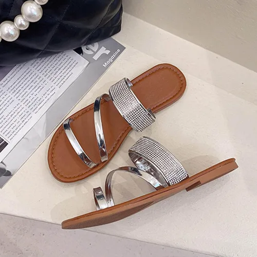 Vista 8 de shlutesoy Women's Rhinestones Flat Sandals, Open Toe Non SlipRubberFaux Crystal Beach Slippers,Sparkling Bridal Bridesmaid Sandals Dress Wedding