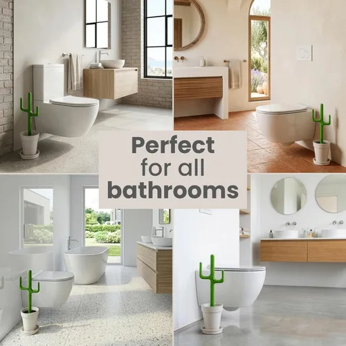 Vista 7 de Vigar Juego de cepillo y soporte de inodoro de cactus - Cepillo de inodoro con mango de cactus, cepillo decorativo de limpieza de baño con platillo