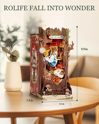 Vista 3 de Kits de rincones de libros DIY de Rolife: Caen en el asombro, separadores de libros de cuentos de hadas de madera, rompecabezas 3D para decoración