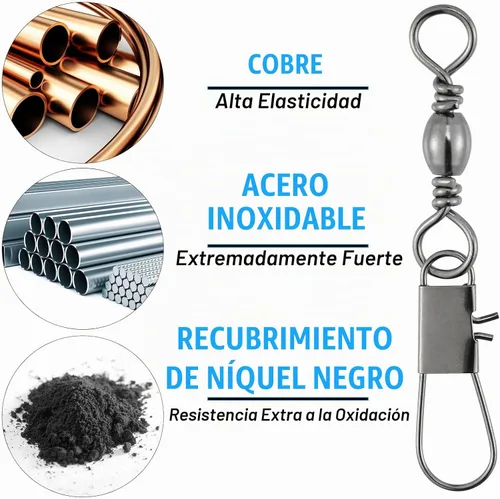 Vista 9 de Dr.Fish Paquete de 50 aparejos de pesca giratorios de barril, accesorios de pesca de acero inoxidable, cierre de seguridad de acero inoxidable