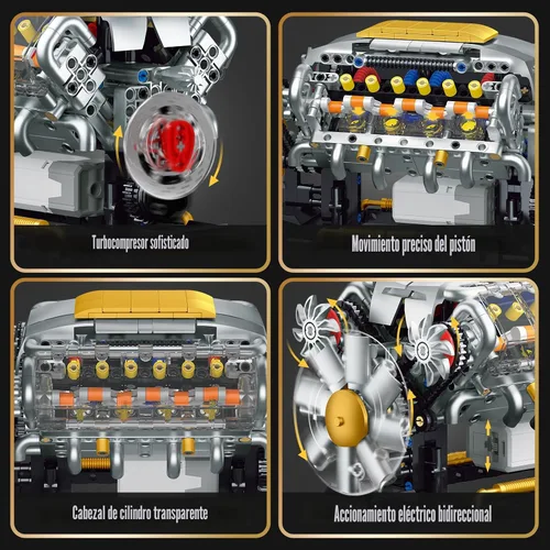 Vista 3 de V8 Kit de modelo de motor que funciona, construye tu propio mini motor de automóvil visible, juego de construcción de experimentos de ciencia física