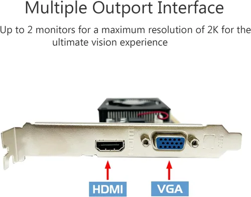 Vista 4 de QTHREE GEFORCE GT 710 Tarjeta gráfica de video de perfil bajo, VGA, HDMI, 2 GB DDR3 64 bits, GPU de factor de forma pequeño, compatible