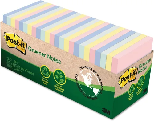 Vista 3 de 3M 654R24CPAP Post-It Greener Notes - Paquete de gabinete de notas verdes, 3 x 3, colores Helsinki, 24/PK