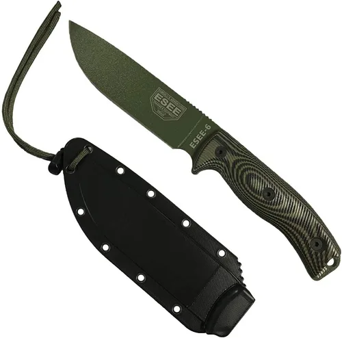 Vista 9 de ESEE-6 - Cuchillo de hoja fija, mango contorneado 3D, acero al carbono 1095, funda de polímero ambidiestro, fabricado en Estados Unidos, talla única