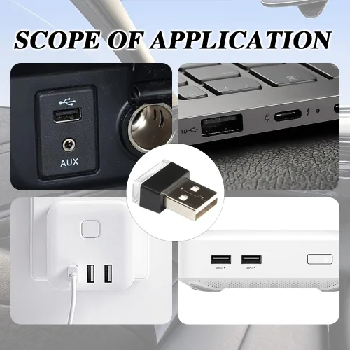 Vista 5 de 4 lámparas LED USB para el interior del automóvil, luces LED para automóvil, interfaz USB A enchufable, iluminación ambiental para cajuela