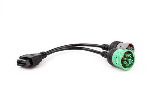 Vista 2 de YPP OBD al tipo 2 Green9p J1939 y 6p J1708 Split Y cable para diagnósticos de camiones diesel