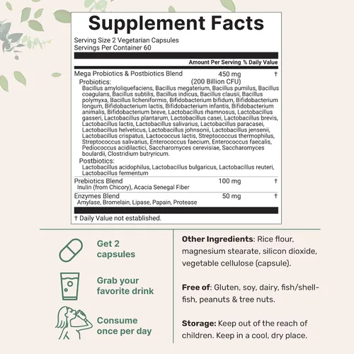 Vista 2 de Micro Ingredients Probióticos 200 Mil Millones de UFC, 120 Cápsulas Vegetarianas Mega Probióticos para Hombres y Mujeres 40 Cepas