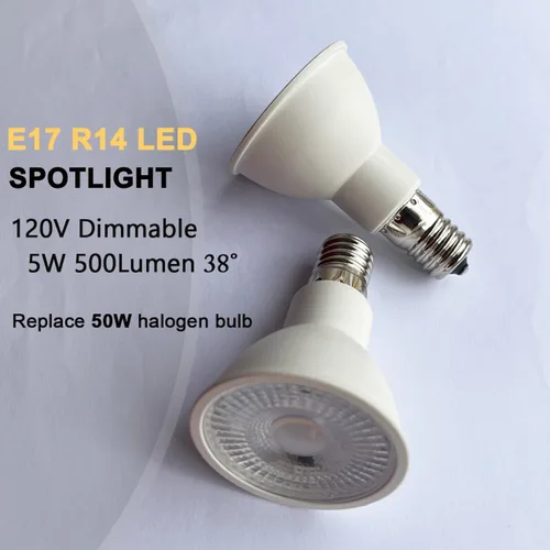 Vista 4 de KAKEMONO Foco LED E17 regulable de 40 W, reemplazo halógeno E17 tipo base intermedia 5W R14 reflector bombilla para escritorio de lectura, lámpara