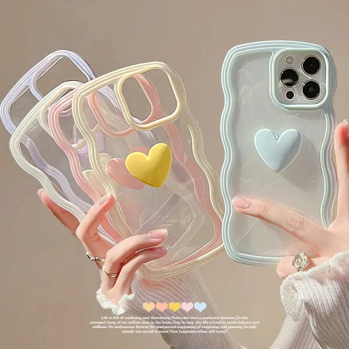 Vista 2 de Funda compatible con iPhone 11 para niñas y mujeres, bonito diseño de corazón de amor en 3D, rizado, simple, ondulado, transparente, transparente, a
