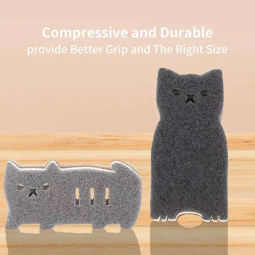 Vista 3 de Esponjas de cocina reutilizables, esponja de plato con forma de gato para lavar platos, esponjas antiarañazos para lavar platos, esponja