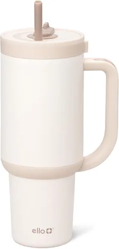 Vista 13 de Ello Oasis Vaso de 24 oz con asa y popote retráctil Taza reutilizable de acero inoxidable aislada 100% a prueba de fugas, regalos