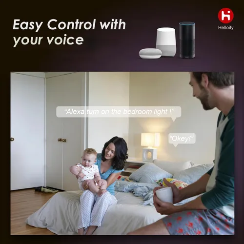 Vista 4 de Helloify Bombilla LED inteligente A19, WiFi compatible con Alexa Google Home, cambio de color RGBCW, blanco cálido frío, regulable, no requiere