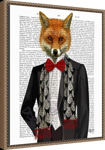 Vista 2 de Amanti Art Fab Funky - Lienzo enmarcado para pared, 20 x 16 pulgadas, zorro con pajarita roja, lienzo enmarcado para pared, obras de arte