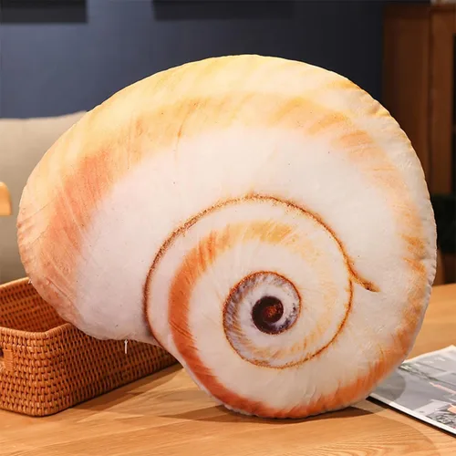 Vista 10 de Almohada de felpa costera de playa de simulación de conchas de mar y conchas de mar, cojín de almohada de felpa 3D, almohada decorativa para sofá