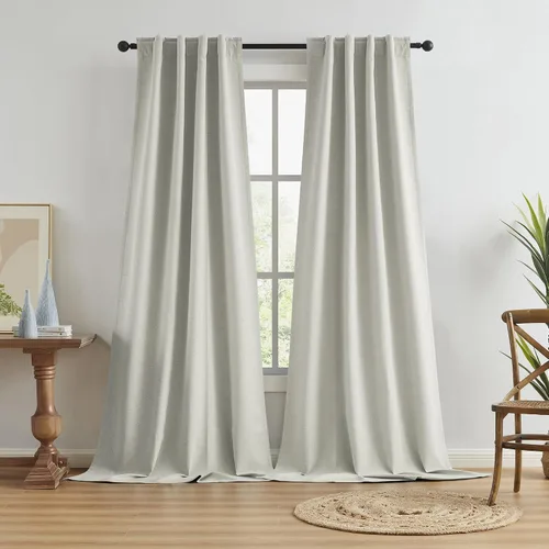 Vista 11 de KEQIAOSUOCAI - Cortinas opacas naturales de 108 pulgadas de largo, cortinas modernas con pestaña trasera, paneles plisados para sistema de cortina