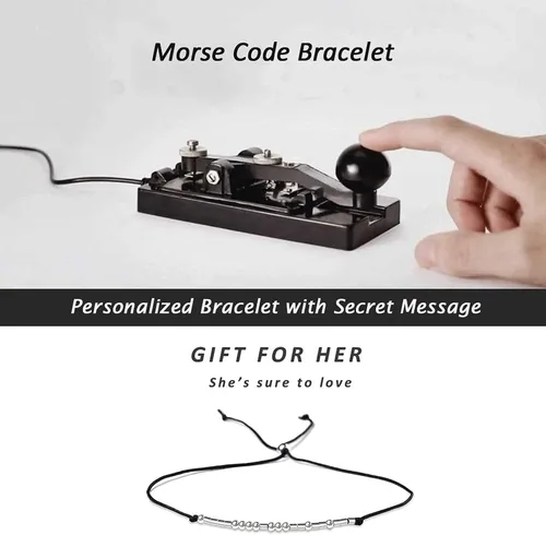 Vista 6 de SANNYRA Pulsera ajustable con código morse, mensaje secreto, joyería de moda para mujer, cuentas chapadas en oro de 14 quilates en cordón de seda