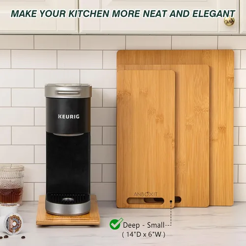 Vista 5 de ANBOXIT Deslizador de electrodomésticos, profundo, medio y profundo, pequeño, bandeja deslizante de bambú para cafetera, bandeja enrollable