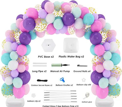 Vista 2 de Kit de arco de globos con base de 9 pies de altura y 10 pies de ancho, soporte de arco de globos ajustable con bombas, base rellenable de agua