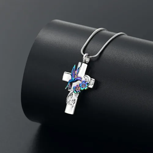 Vista 4 de Cross Hummingbird Urn Necklace for Ashes Flower Ashes Pendant Memorial Necklace Cremation Jewelry Ashes Keepsakes Necklace Gift for Loss of Loved