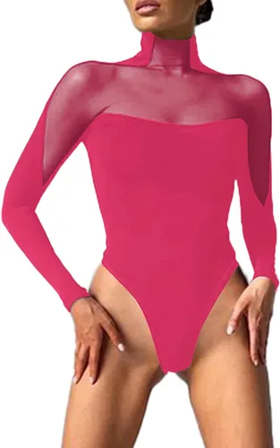 Vista 2 de LYANER Body de malla de manga larga con cuello alto falso para mujer